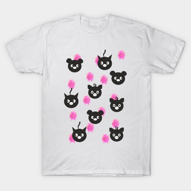 Funny Cat, Pig, Bear T-Shirt by Evgeniya